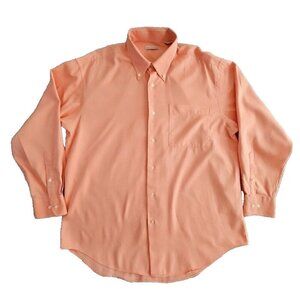 James Tattersall Shirt Men's Large Button Up Orange Seersucker Honeycomb EUC